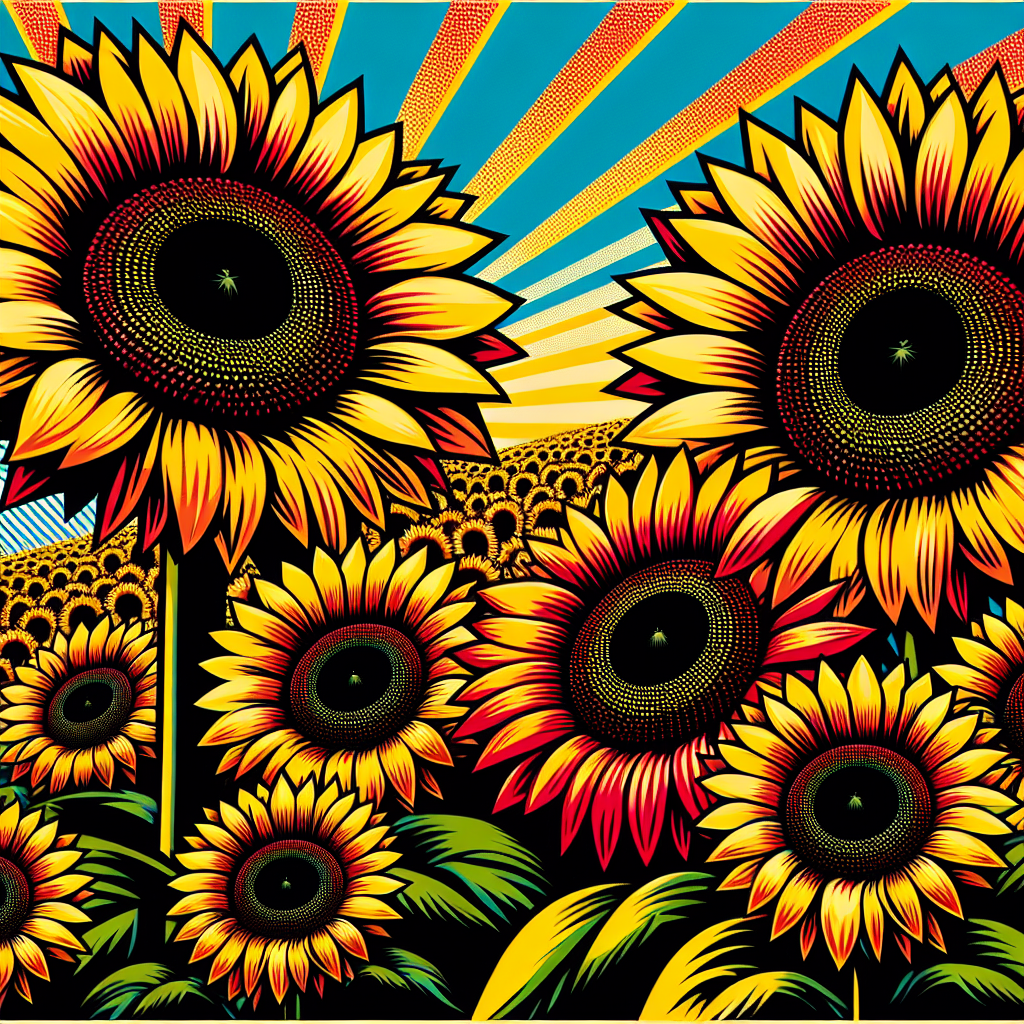 High Quality propaganda style pop art sunflowers facing up front Blank Meme Template