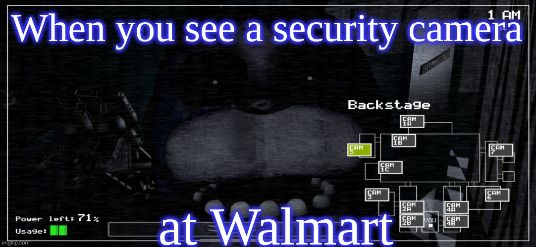 Bonnie staring into camera | When you see a security camera; at Walmart | image tagged in bonnie staring into camera | made w/ Imgflip meme maker