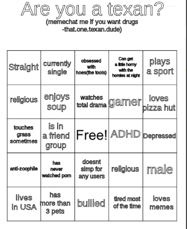 Are you a texan bingo Blank Meme Template