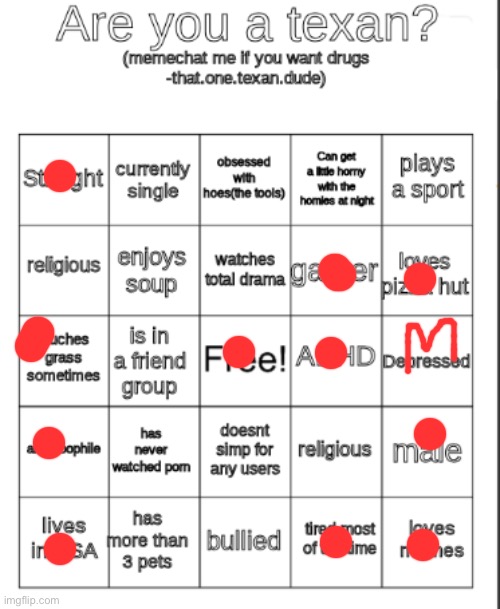 I may or may not be depressed tbh, only cuz I took that depression test ima assume for now somewhat. But who gets horny to ur ho | image tagged in are you a texan bingo | made w/ Imgflip meme maker