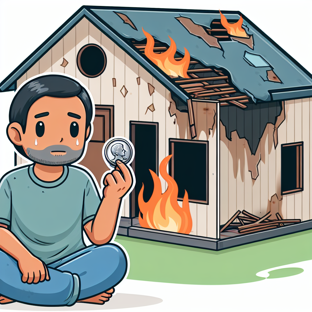 High Quality Man sitting inside a burning house with a dime in his hand Blank Meme Template