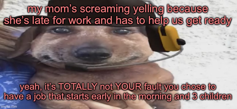 chucklenuts | my mom’s screaming yelling because she’s late for work and has to help us get ready; yeah, it’s TOTALLY not YOUR fault you chose to have a job that starts early in the morning and 3 children | image tagged in chucklenuts | made w/ Imgflip meme maker