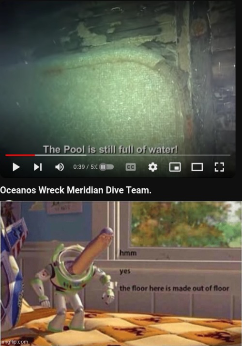 Wow, the pool is still filled with water, what an observation. | image tagged in hmm yes the floor here is made out of floor,you had one job | made w/ Imgflip meme maker