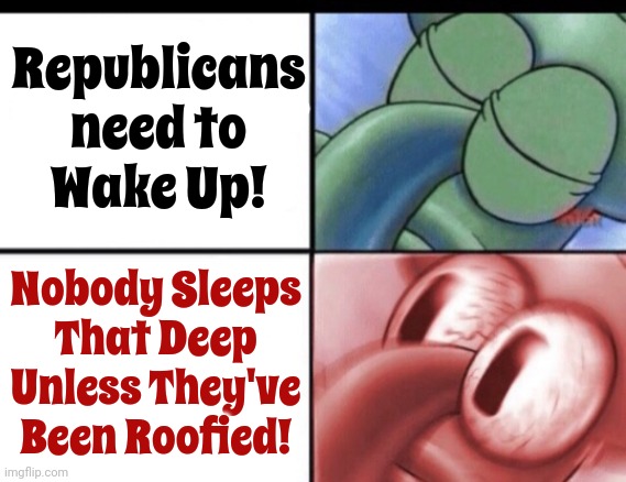 Republicans, You've Been CONNED By Rich Men That Want Complete Control.   They Can Only Win If You Let Them.  Please Wake Up! | Republicans need to
Wake Up! Nobody Sleeps That Deep Unless They've Been Roofied! | image tagged in trump unfit unqualified dangerous,scumbag maga,lock him up,trump lies,maga lies,memes | made w/ Imgflip meme maker