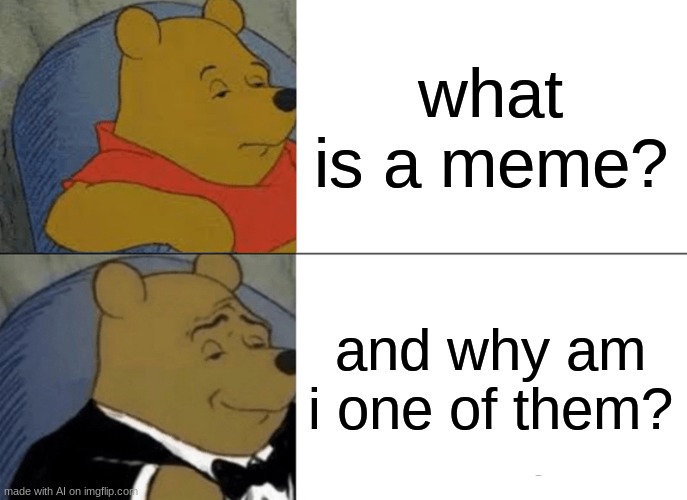 Tuxedo Winnie The Pooh | what is a meme? and why am i one of them? | image tagged in memes,tuxedo winnie the pooh | made w/ Imgflip meme maker