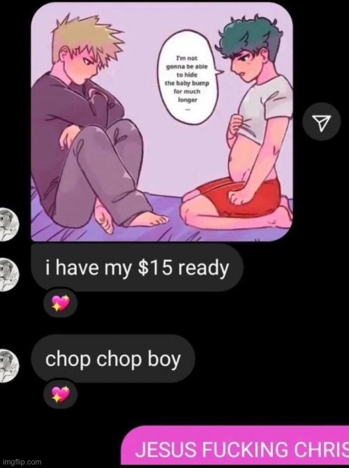 Chop chop | image tagged in memes,funny memes,cursed,mha,cringe,front page plz | made w/ Imgflip meme maker