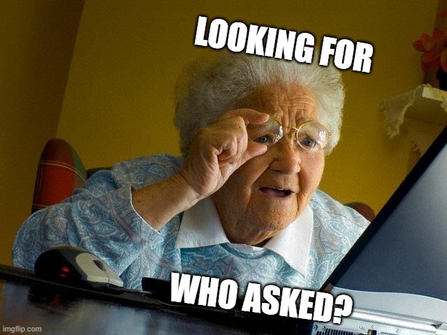 Go ahead.... I know you wanna use it...... | LOOKING FOR; WHO ASKED? | image tagged in memes,grandma finds the internet | made w/ Imgflip meme maker