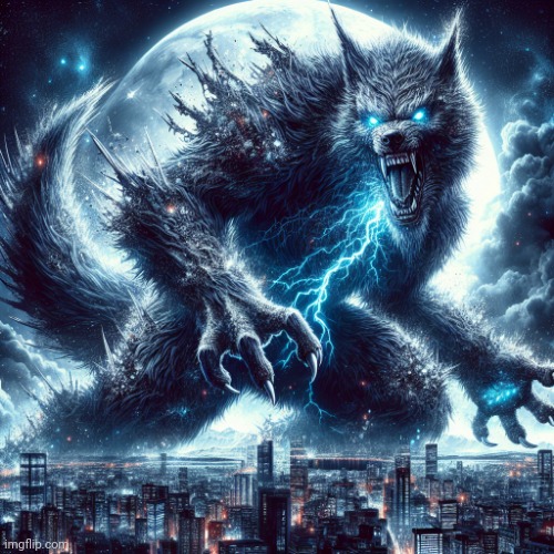 Werewolf kaiju | image tagged in kaiju,werewolf,wolf,lightning,monster | made w/ Imgflip meme maker