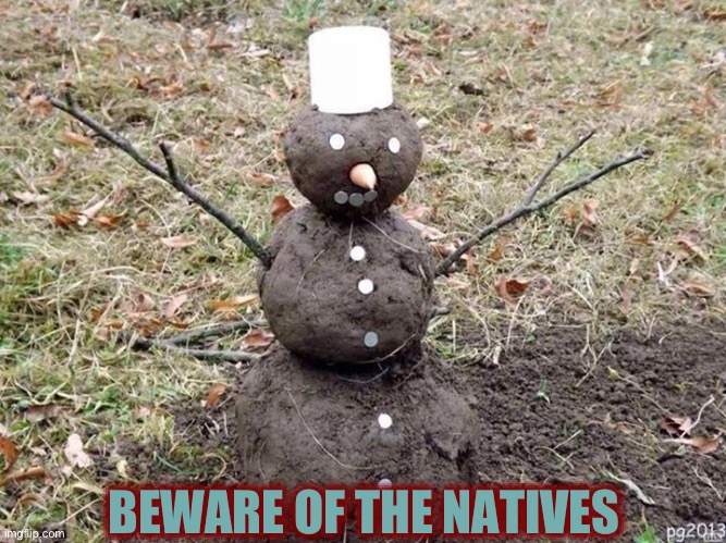 Mud snowman | BEWARE OF THE NATIVES | image tagged in mud snowman | made w/ Imgflip meme maker