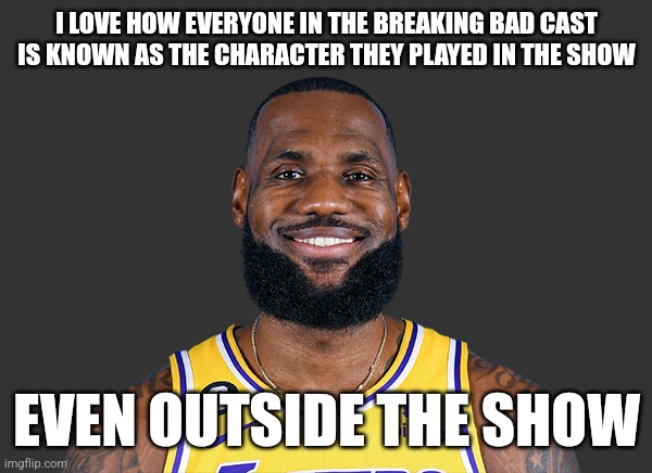 Lebron James | I LOVE HOW EVERYONE IN THE BREAKING BAD CAST IS KNOWN AS THE CHARACTER THEY PLAYED IN THE SHOW; EVEN OUTSIDE THE SHOW | image tagged in lebron james | made w/ Imgflip meme maker