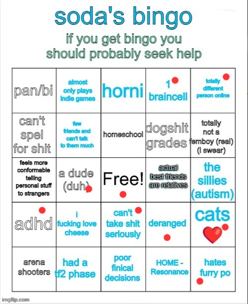 Soda's bingo | image tagged in soda's bingo | made w/ Imgflip meme maker