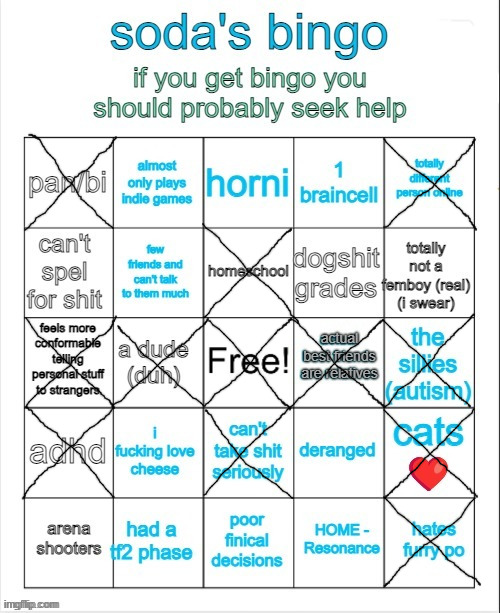 I guess I should seek help then | image tagged in soda's bingo | made w/ Imgflip meme maker