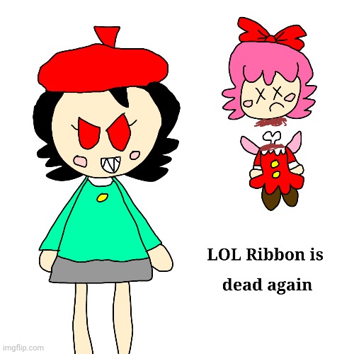 Ribbon is murdered by Adeleine (As a Special) | image tagged in kirby,gore,murder,cute,parody,fanart | made w/ Imgflip meme maker