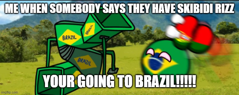 countryballs your going 2 brazil | ME WHEN SOMEBODY SAYS THEY HAVE SKIBIDI RIZZ; YOUR GOING TO BRAZIL!!!!! | image tagged in countryballs your going 2 brazil | made w/ Imgflip meme maker