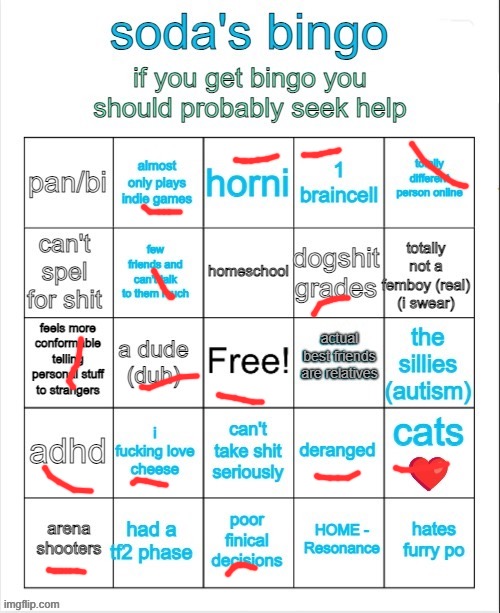 Soda's bingo | image tagged in soda's bingo | made w/ Imgflip meme maker