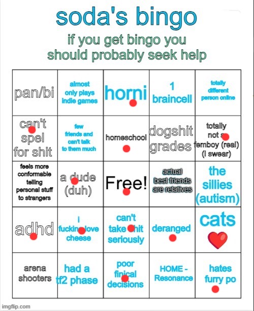 Soda's bingo | image tagged in soda's bingo | made w/ Imgflip meme maker