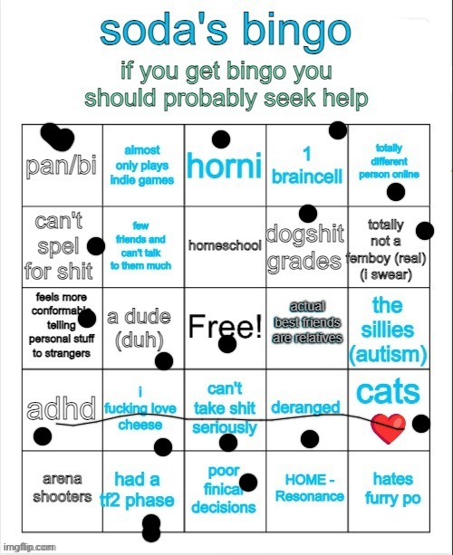 I got a bingo :) (help) | image tagged in soda's bingo | made w/ Imgflip meme maker