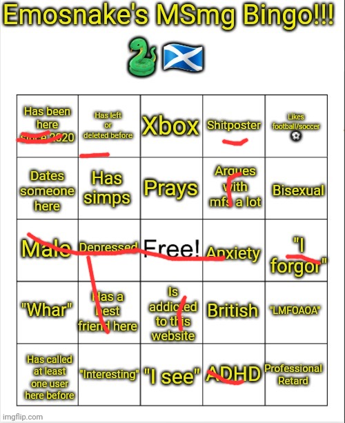 Emosnake's MSmg bingo | image tagged in emosnake's msmg bingo | made w/ Imgflip meme maker