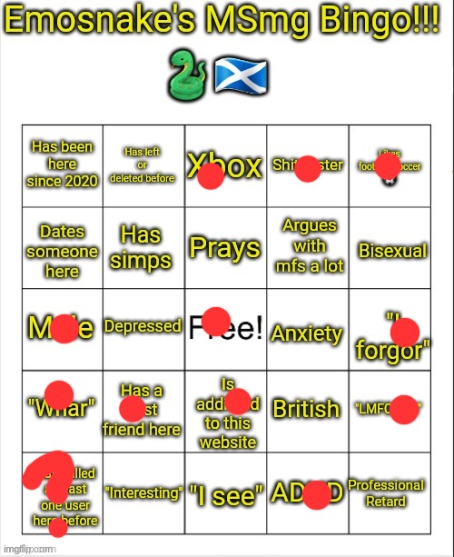 Emosnake's MSmg bingo | image tagged in emosnake's msmg bingo | made w/ Imgflip meme maker