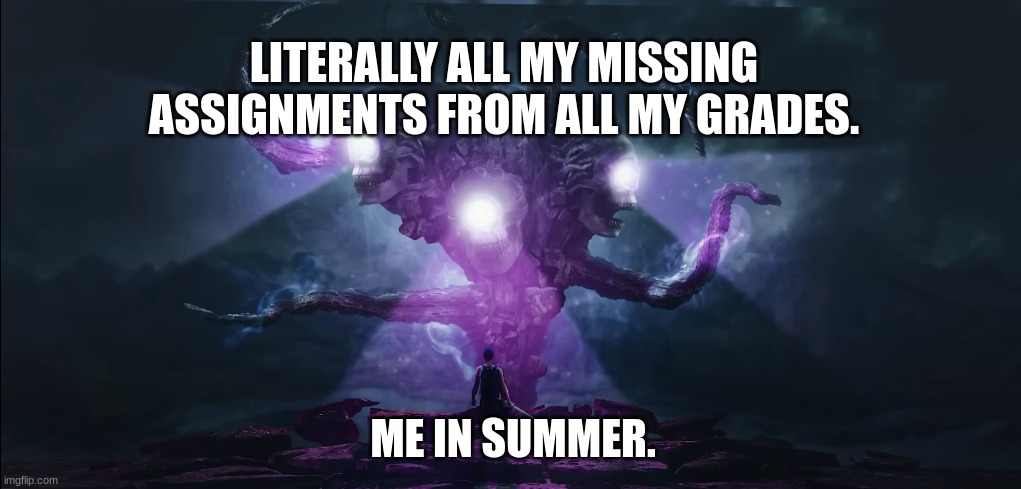 meme | LITERALLY ALL MY MISSING ASSIGNMENTS FROM ALL MY GRADES. ME IN SUMMER. | image tagged in meme | made w/ Imgflip meme maker
