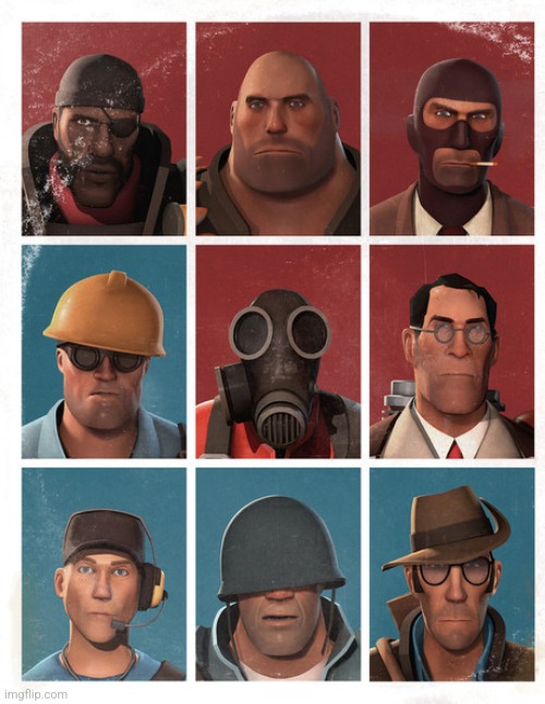 TF2 mercs not laughing | image tagged in tf2 mercs not laughing | made w/ Imgflip meme maker