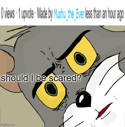 Overused meme ik but ok | should I be scared? | image tagged in memes,unsettled tom,0 views,1 upvote,imgflip,imgflip users | made w/ Imgflip meme maker
