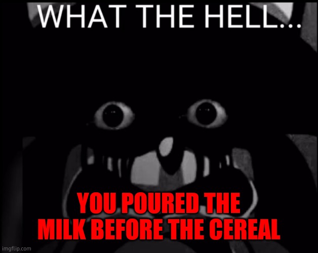 Sonic what the hell | YOU POURED THE MILK BEFORE THE CEREAL | image tagged in sonic what the hell | made w/ Imgflip meme maker