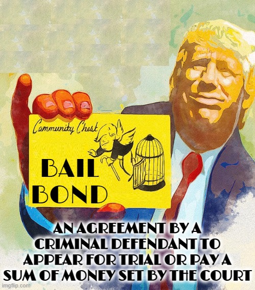 BAIL BOND | BAIL BOND; AN AGREEMENT BY A CRIMINAL DEFENDANT TO APPEAR FOR TRIAL OR PAY A SUM OF MONEY SET BY THE COURT | image tagged in bail bond,collateral,guarantee,pawn,pledge,bail | made w/ Imgflip meme maker