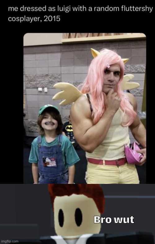 Fluttershy and luigi | Bro wut | image tagged in fluttershy and luigi | made w/ Imgflip meme maker