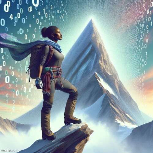 Climbing the AI mountain | image tagged in conquering ai | made w/ Imgflip meme maker