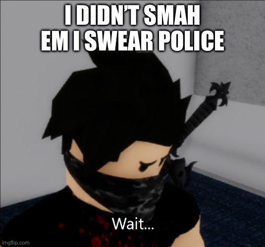 Wait.. | I DIDN’T SMAH EM I SWEAR POLICE | image tagged in wait | made w/ Imgflip meme maker