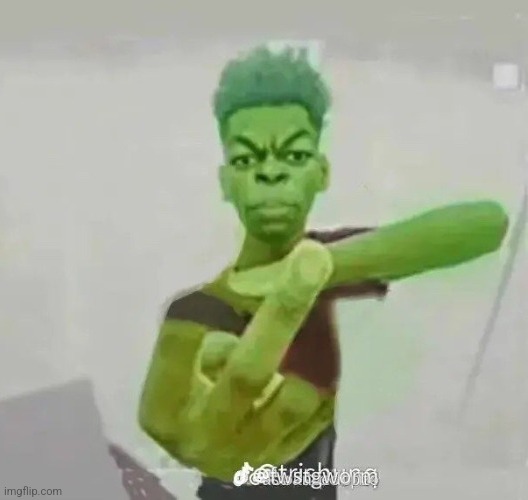 which genius made this template | image tagged in beast boy middle finger | made w/ Imgflip meme maker