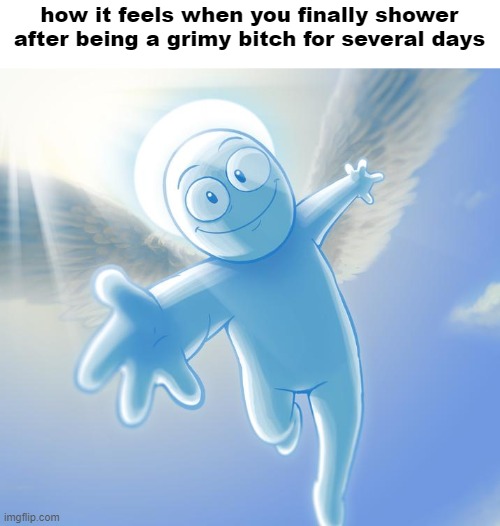 angel | how it feels when you finally shower after being a grimy bitch for several days | image tagged in angel | made w/ Imgflip meme maker