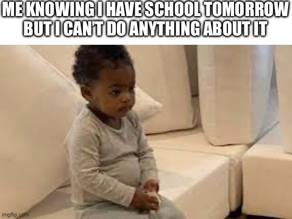 Contemplation | ME KNOWING I HAVE SCHOOL TOMORROW BUT I CAN’T DO ANYTHING ABOUT IT | image tagged in funny,relatable | made w/ Imgflip meme maker