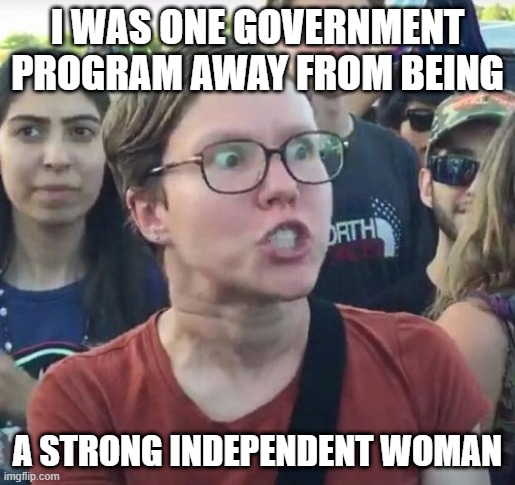 JoeBiden | I WAS ONE GOVERNMENT PROGRAM AWAY FROM BEING; A STRONG INDEPENDENT WOMAN | image tagged in womensrights,roevwade | made w/ Imgflip meme maker