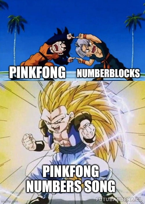 This is how pinkfong numbers song is born! | NUMBERBLOCKS; PINKFONG; PINKFONG NUMBERS SONG | image tagged in dbz fusion | made w/ Imgflip meme maker