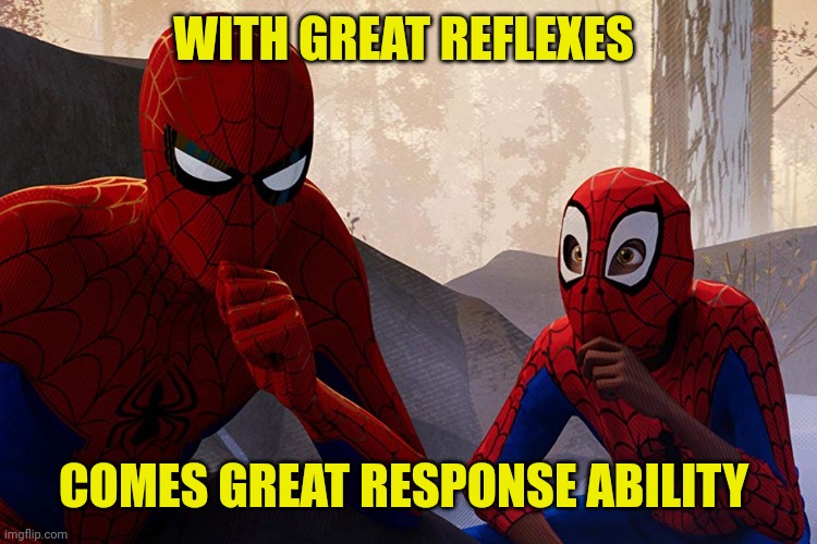 Learning from spiderman | WITH GREAT REFLEXES; COMES GREAT RESPONSE ABILITY | image tagged in learning from spiderman | made w/ Imgflip meme maker
