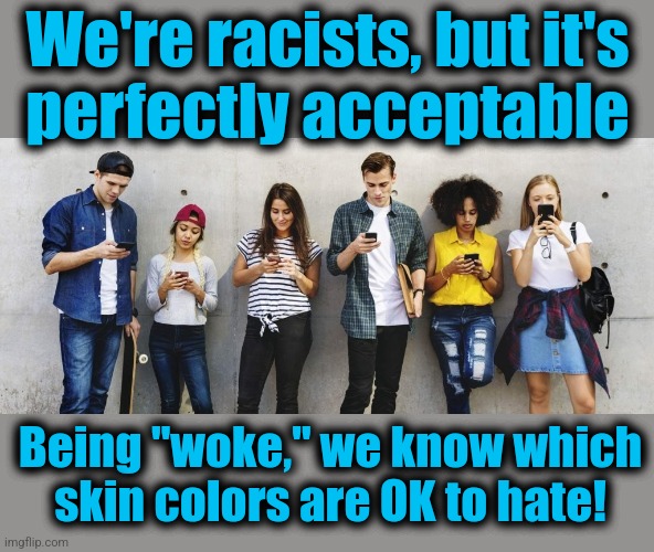 Our brave new racism | We're racists, but it's
perfectly acceptable; Being "woke," we know which
skin colors are OK to hate! | image tagged in memes,woke,democrats,racists,racism,joe biden | made w/ Imgflip meme maker
