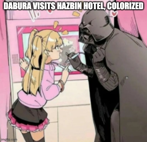 Popular girl and Quiet kid | DABURA VISITS HAZBIN HOTEL, COLORIZED | image tagged in popular girl and quiet kid,dragon ball z,hazbin hotel | made w/ Imgflip meme maker