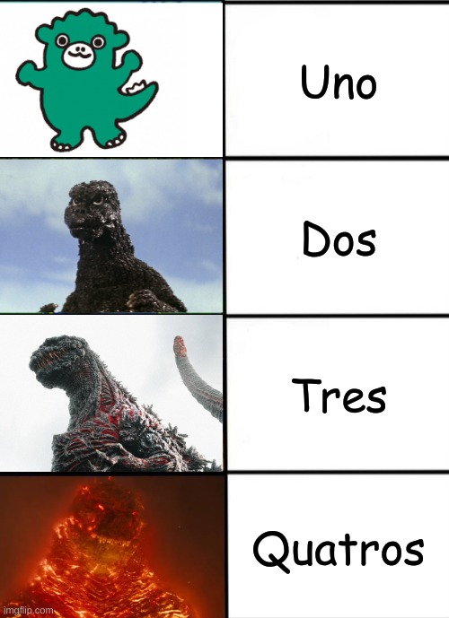 Monkeys together strong | Uno; Dos; Tres; Quatros | image tagged in strength of godzilla 4-panel | made w/ Imgflip meme maker