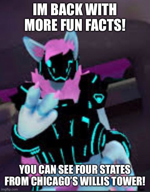 Fun facts with mama Quartz | IM BACK WITH MORE FUN FACTS! YOU CAN SEE FOUR STATES FROM CHICAGO’S WILLIS TOWER! | image tagged in facts,protogen,furry | made w/ Imgflip meme maker