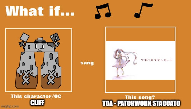 Cliff will have a low pitched voice in Japanese and English | CLIFF; TOA - PATCHWORK STACCATO | image tagged in what if this character - or oc sang this song,vocaloid,miku,cliff | made w/ Imgflip meme maker