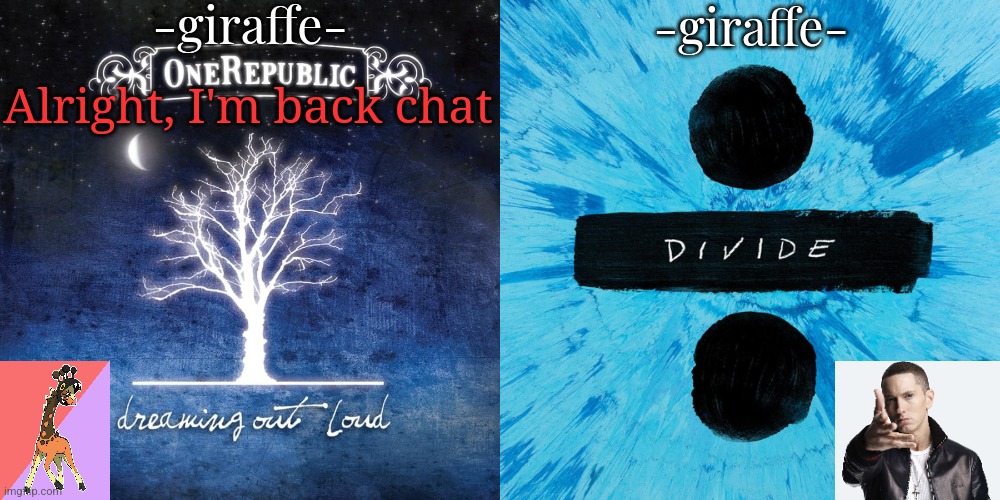 -giraffe- shared template | Alright, I'm back chat | image tagged in -giraffe- shared template | made w/ Imgflip meme maker