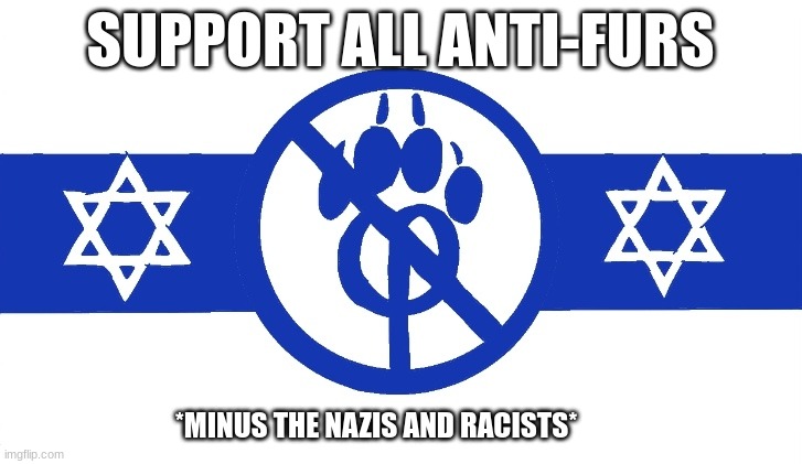 Jewish anti furry flag | SUPPORT ALL ANTI-FURS; *MINUS THE NAZIS AND RACISTS* | image tagged in jewish anti furry flag | made w/ Imgflip meme maker