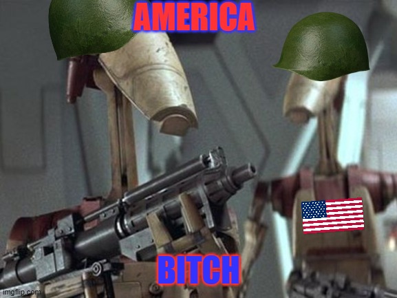 Battle Droid | AMERICA BITCH | image tagged in battle droid | made w/ Imgflip meme maker