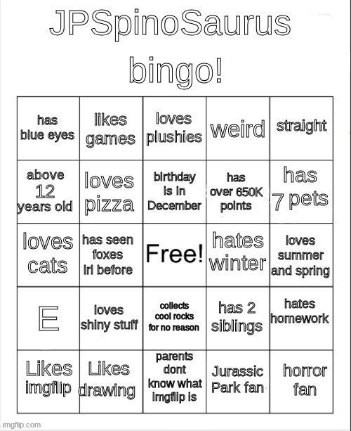 do this bingo | image tagged in jpspinosaurus bingo updated | made w/ Imgflip meme maker