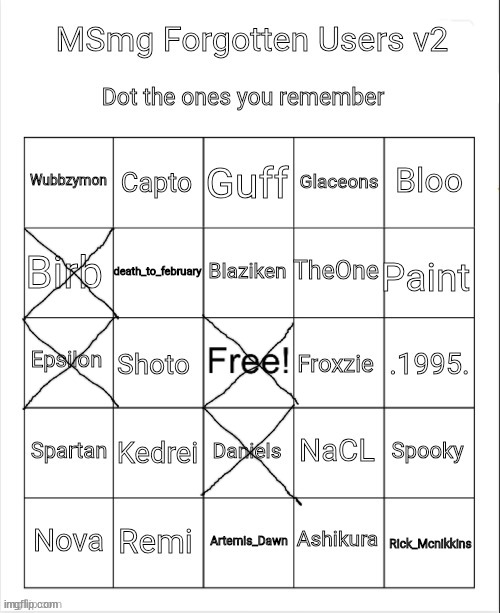 Niche bingos #4 | image tagged in msmg forgotten users v2 | made w/ Imgflip meme maker