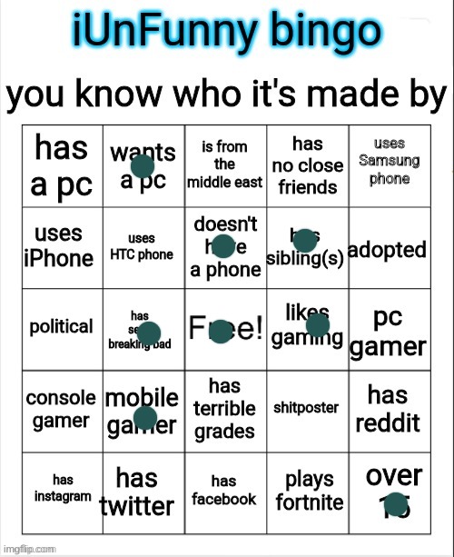 my dad has Samsung though | image tagged in iunfunny bingo | made w/ Imgflip meme maker