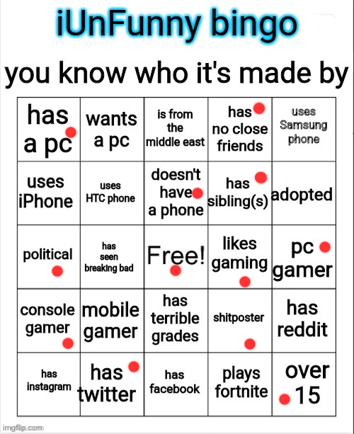 iUnFunny bingo | image tagged in iunfunny bingo | made w/ Imgflip meme maker