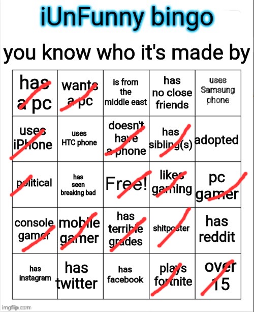 iUnFunny bingo | image tagged in iunfunny bingo | made w/ Imgflip meme maker